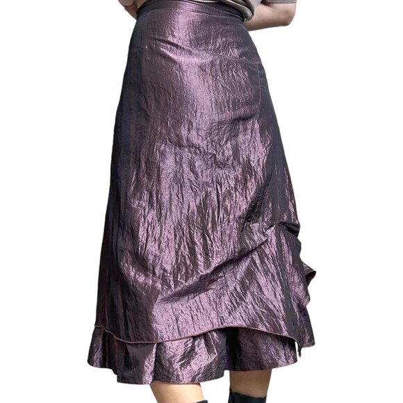 Y2K vintage metallic cyber skirt asymmetrical tiered avant-garde petticoat. - Picture 4 of 7